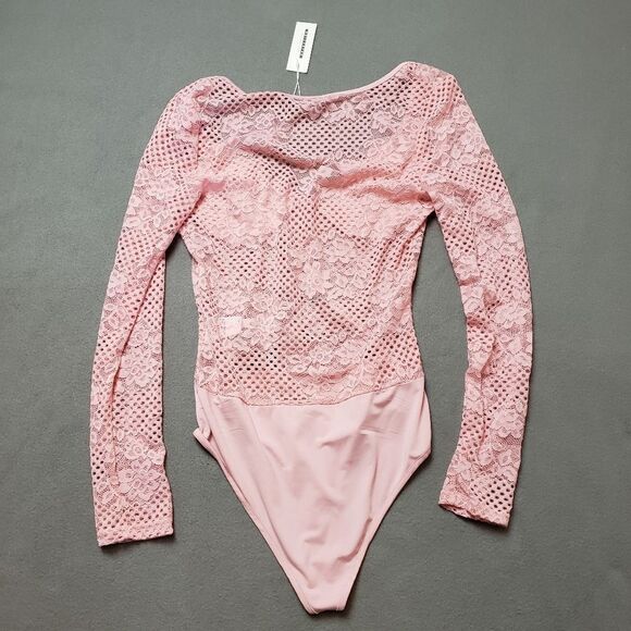 CBR blush pink lace long sleeve bodysuit Sz Large - Picture 2 of 10